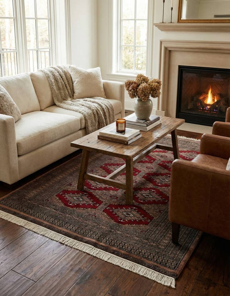 Detail image of 4' 2 x 5' 9  Hand Knotted Bokhara Oriental Wool Rug