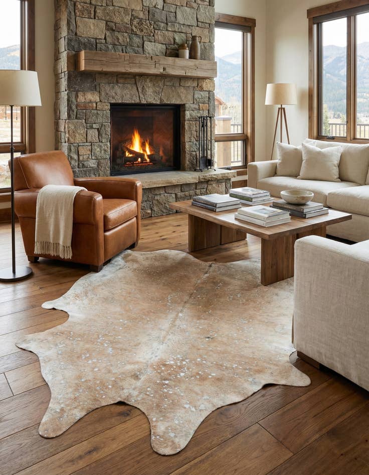 Detail image of 6' 3 x 7' 3 Cowhide Leather Square Rug