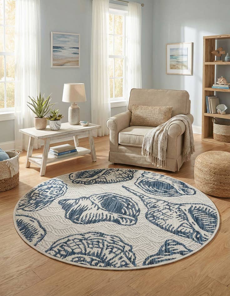 Detail image of  3' x 3'  Washable Coastal Indoor / Outdoor Round Rug