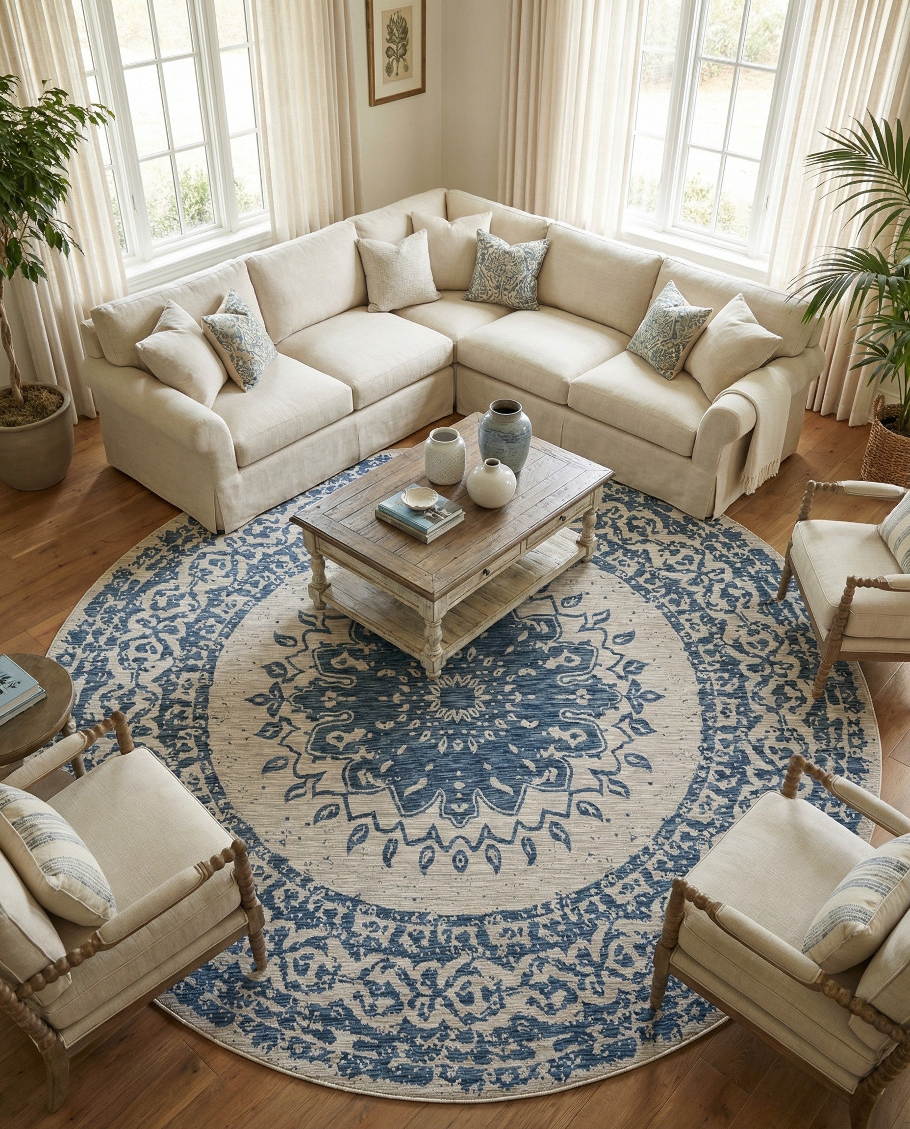 13' x 13' Easy-Clean Traditional Indoor / Outdoor Round Rug