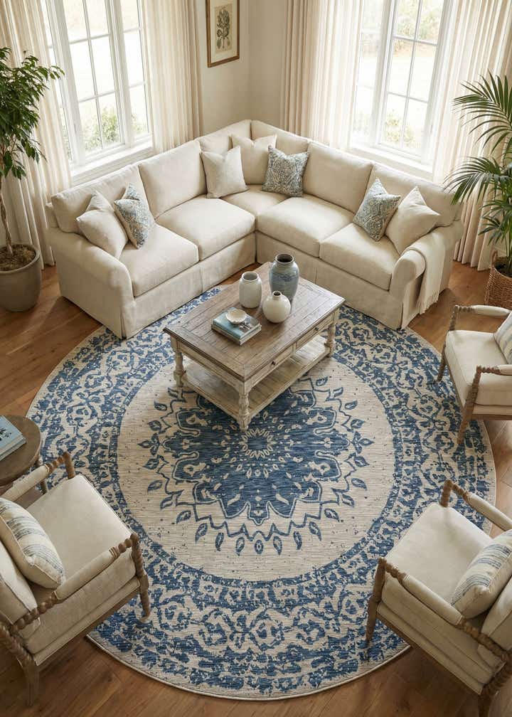 13' x 13' Easy-Clean Traditional Indoor / Outdoor Round Rug