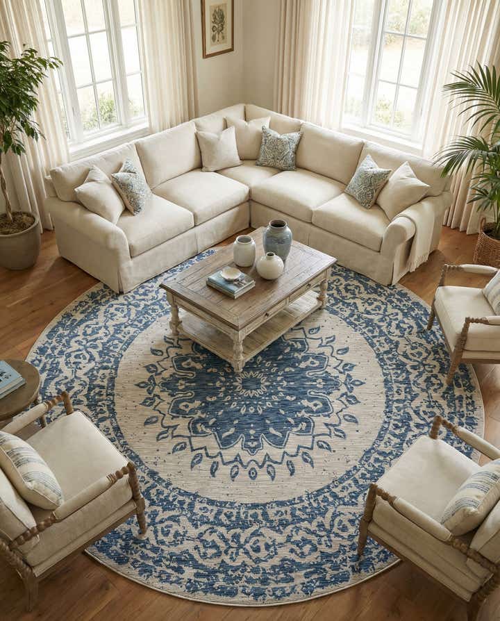 13' x 13' Easy-Clean Traditional Indoor / Outdoor Round Rug
