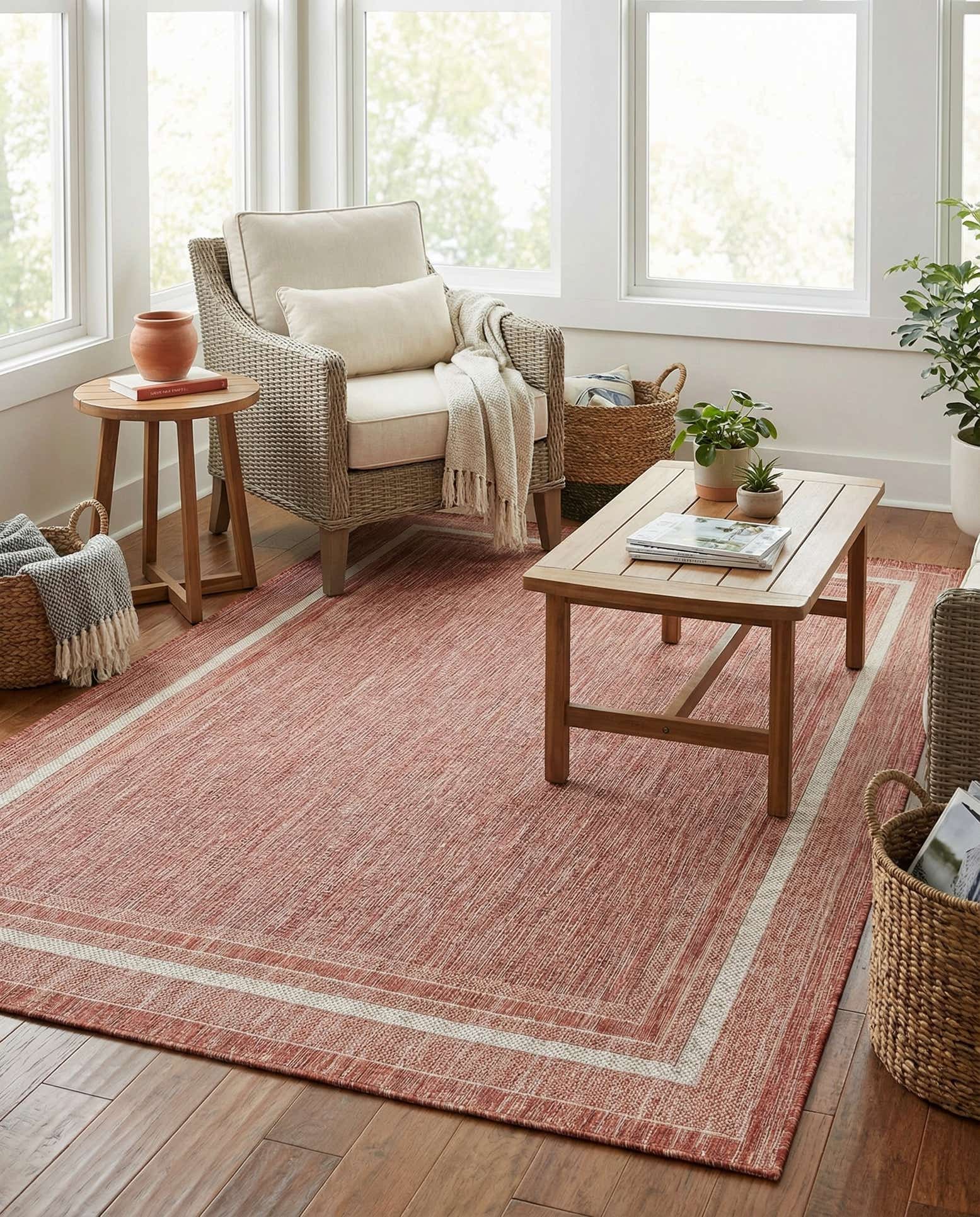 5' 3 x 8' Easy-Clean Border Indoor / Outdoor Rug
