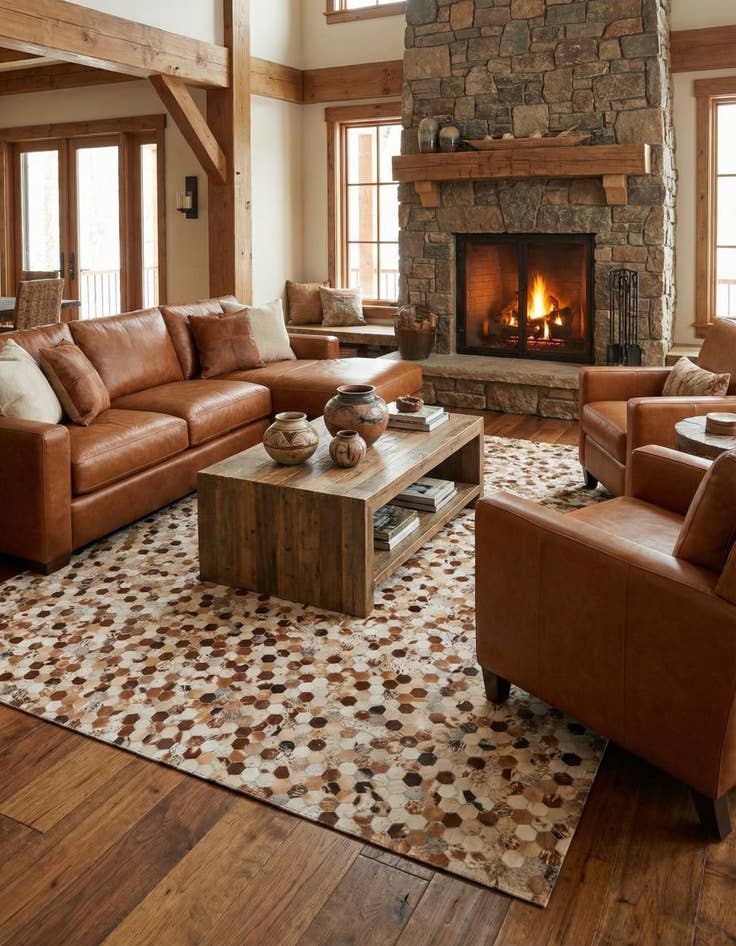 Detail image of 8' x 9' 10 Cowhide Leather Rug