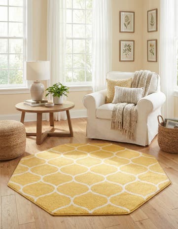 Yellow Lattice Frieze Octagon Rug