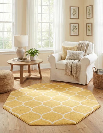 Yellow Lattice Frieze Octagon Rug