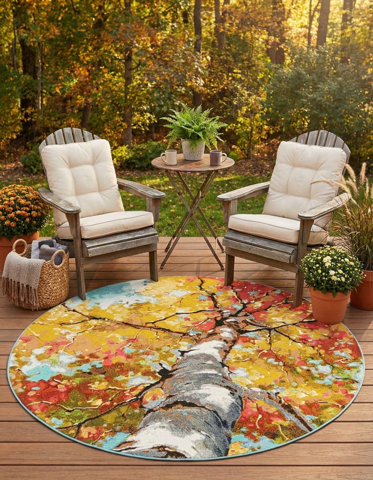 Detail image of 6' 1 x 6' 1 Easy-Clean Botanical Indoor / Outdoor Round Rug