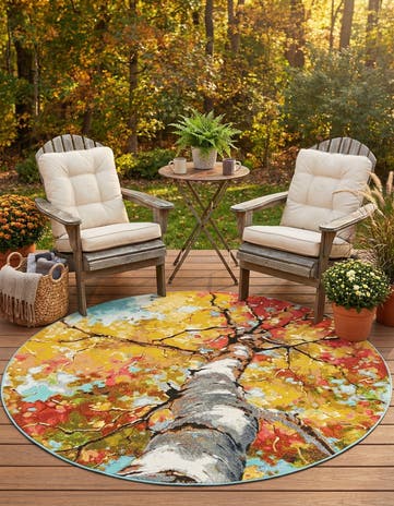 6' 1 x 6' 1 Easy-Clean Botanical Indoor / Outdoor Round Rug