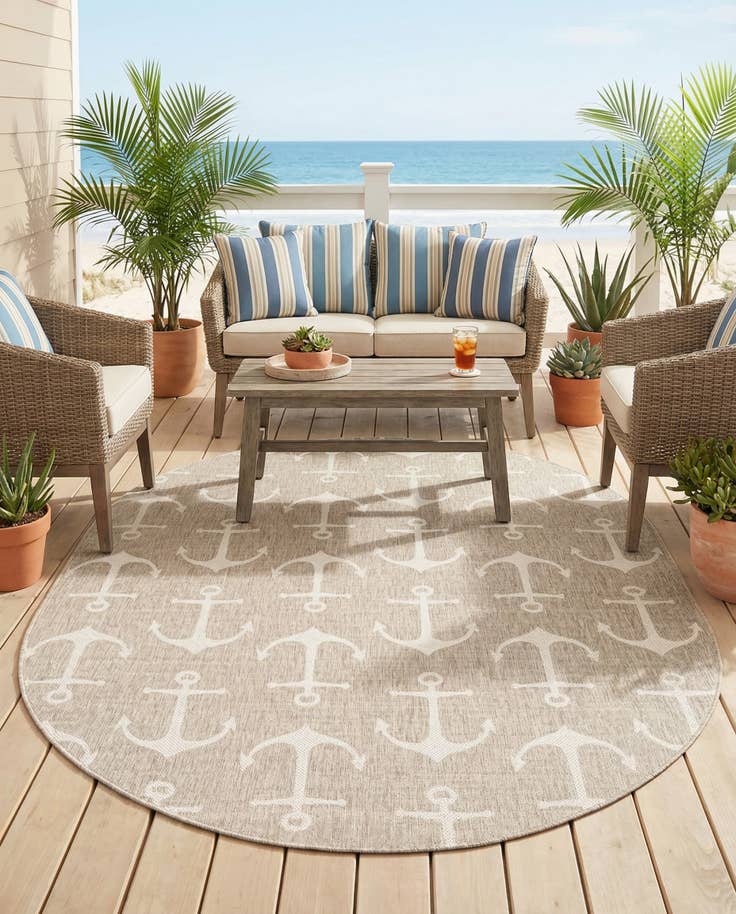 Detail image of 7' 10 x 10' Easy-Clean Coastal Indoor / Outdoor Oval Rug