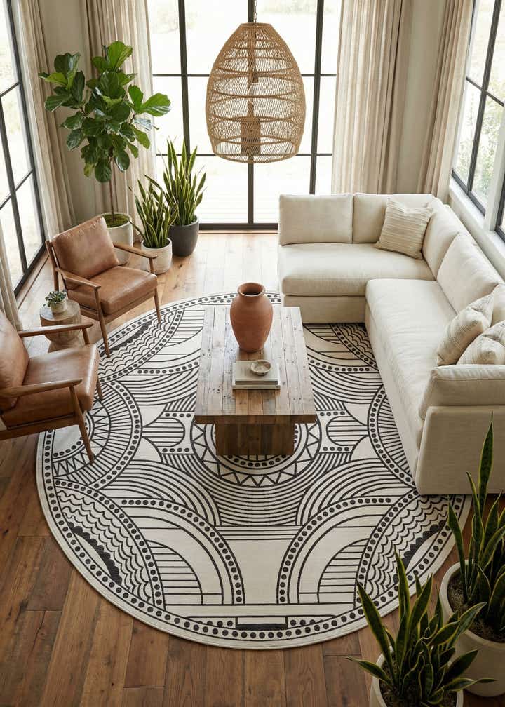 13' x 13' Easy-Clean Traditional Indoor / Outdoor Round Rug
