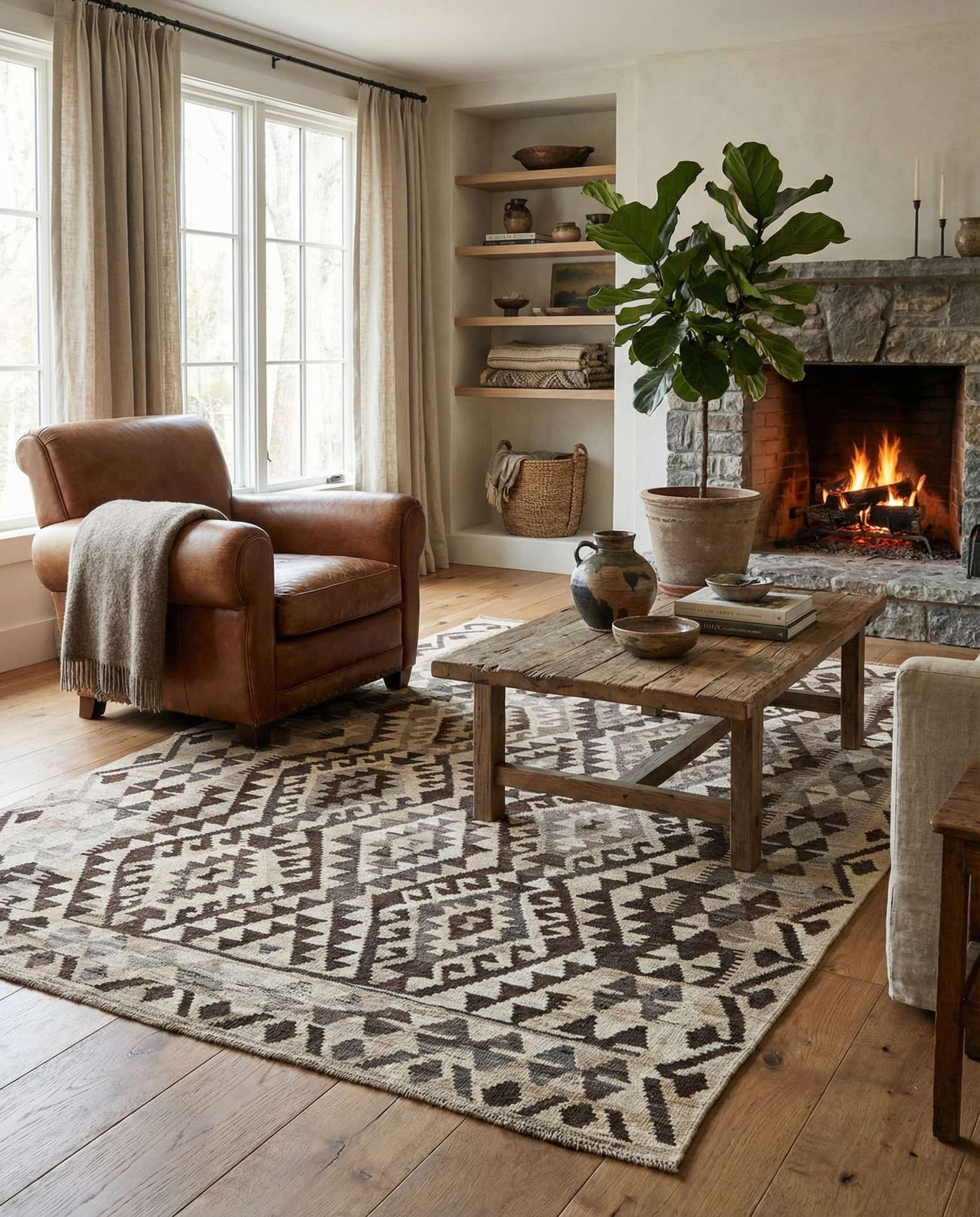 5' x 6' 10 Hand Woven Kilim Maymana Wool Rug