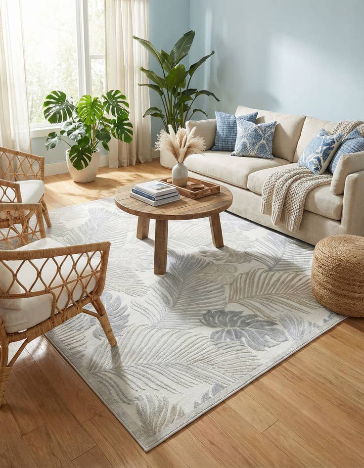 Detail image of  9' 9 x 12'  Washable Botanical Indoor / Outdoor Rug