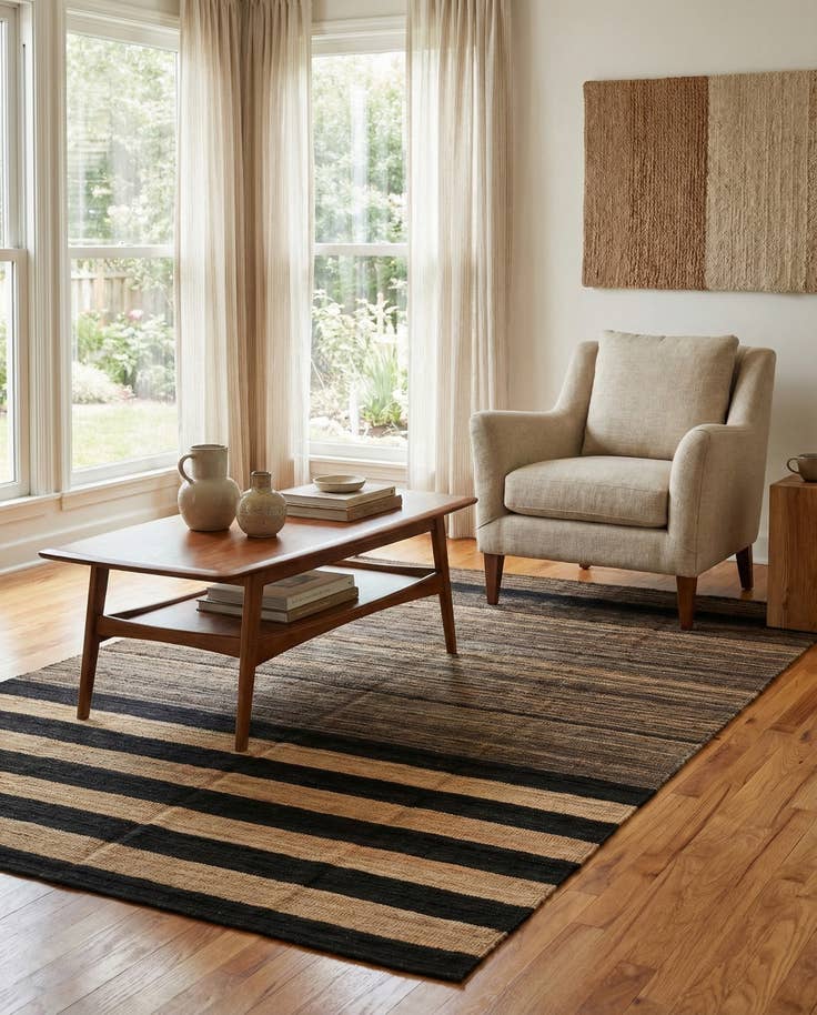 Detail image of 4' 2 x 5' 10 Hand Woven Kilim Modern Wool Rug