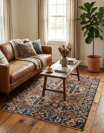 4' 8 x 5' 5 Hand Knotted Ultra Vintage Persian Wool Square Rug