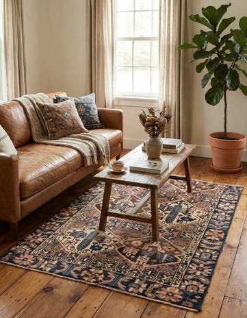 4' 8 x 5' 5 Hand Knotted Ultra Vintage Persian Wool Square Rug