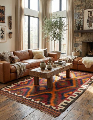 5' 7 x 8' 10 Hand Woven Kilim Fars Wool Rug