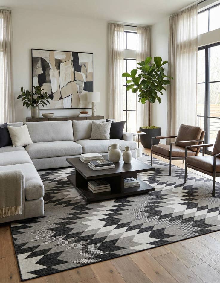 Detail image of  12' x 12'  Washable Modern Indoor / Outdoor Square Rug