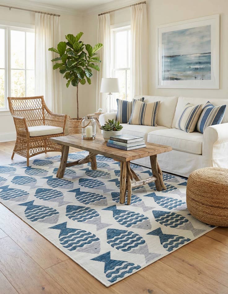 Detail image of 10' x 13'  Washable Coastal Indoor / Outdoor Rug