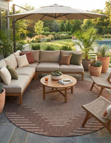 Brown Easy-Clean Modern Indoor / Outdoor Round Rug