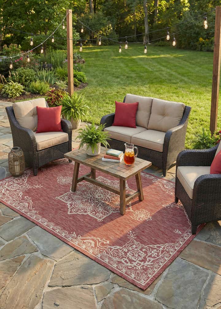 6' x 9' Easy-Clean Traditional Indoor / Outdoor Rug