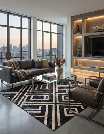 5' 10 x 5' 10 Cowhide Leather Square Rug