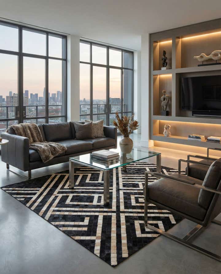 5' 10 x 5' 10 Cowhide Leather Square Rug