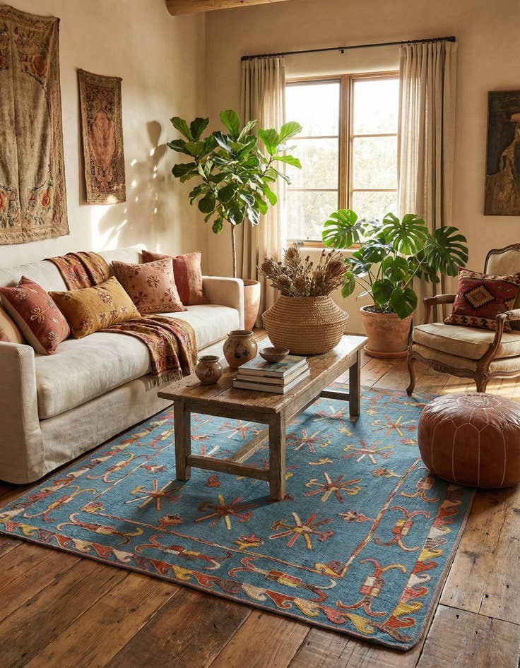 Detail image of 6' x 7' 6  Hand Woven Kilim Suzani Wool Rug