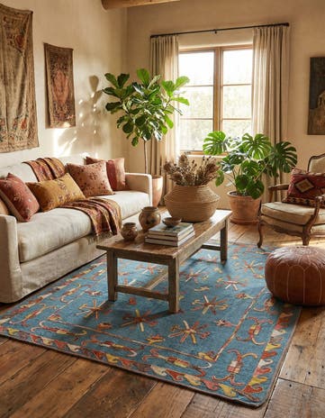 6' x 7' 6 Hand Woven Kilim Suzani Wool Rug