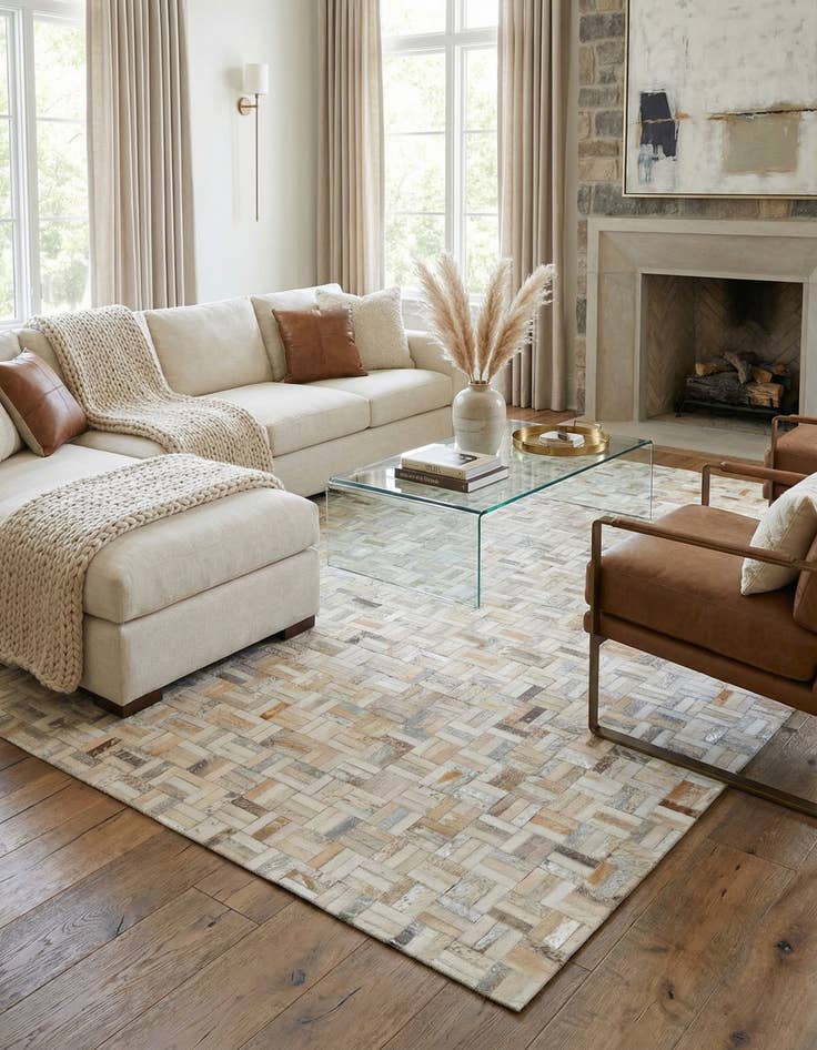 Detail image of 5' 2 x 8' Cowhide Leather Rug