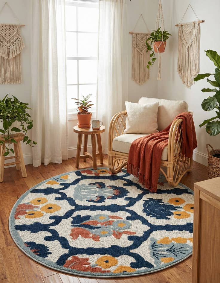 Detail image of 5' 3 x 5' 3  Washable Belize Indoor / Outdoor Round Rug
