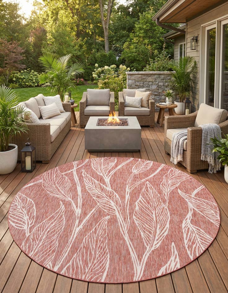 Detail image of 10' 8 x 10' 8 Easy-Clean Botanical Indoor / Outdoor Round Rug