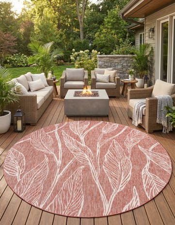 10' 8 x 10' 8 Easy-Clean Botanical Indoor / Outdoor Round Rug