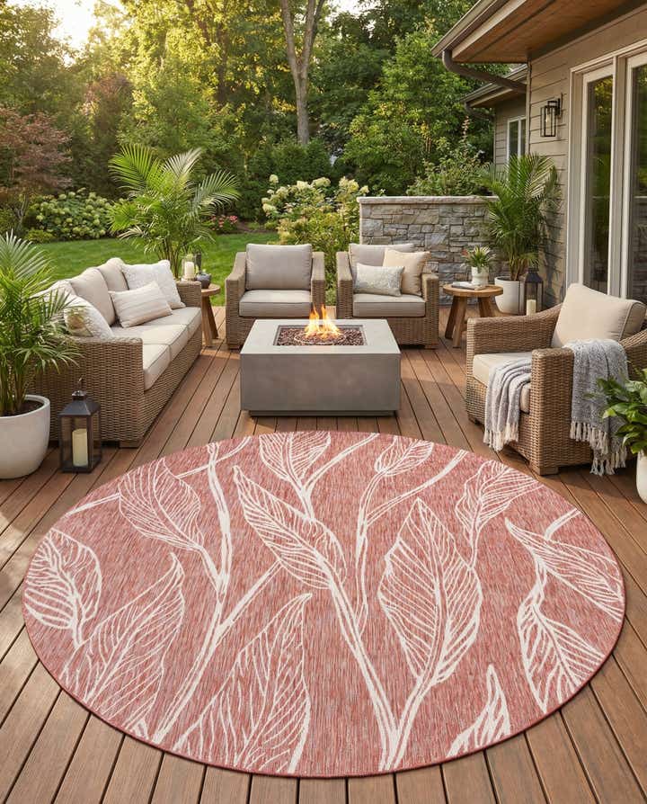 10' 8 x 10' 8 Easy-Clean Botanical Indoor / Outdoor Round Rug