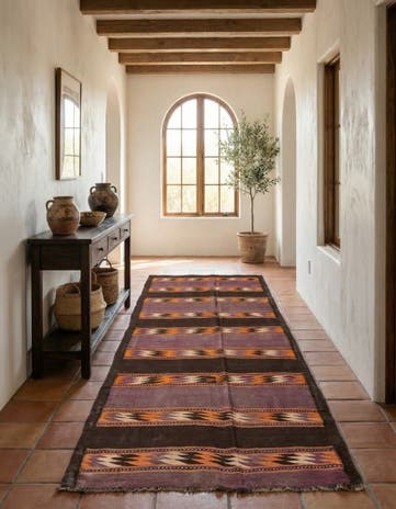 4' 7 x 11' 8 Hand Woven Kilim Fars Wool Runner Rug