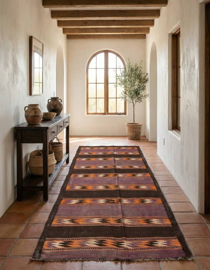 Detail image of 4' 7 x 11' 8  Hand Woven Kilim Fars Wool Runner Rug