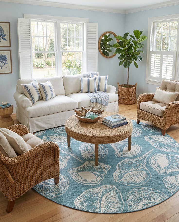 Detail image of 10' x 10' Easy-Clean Coastal Indoor / Outdoor Round Rug