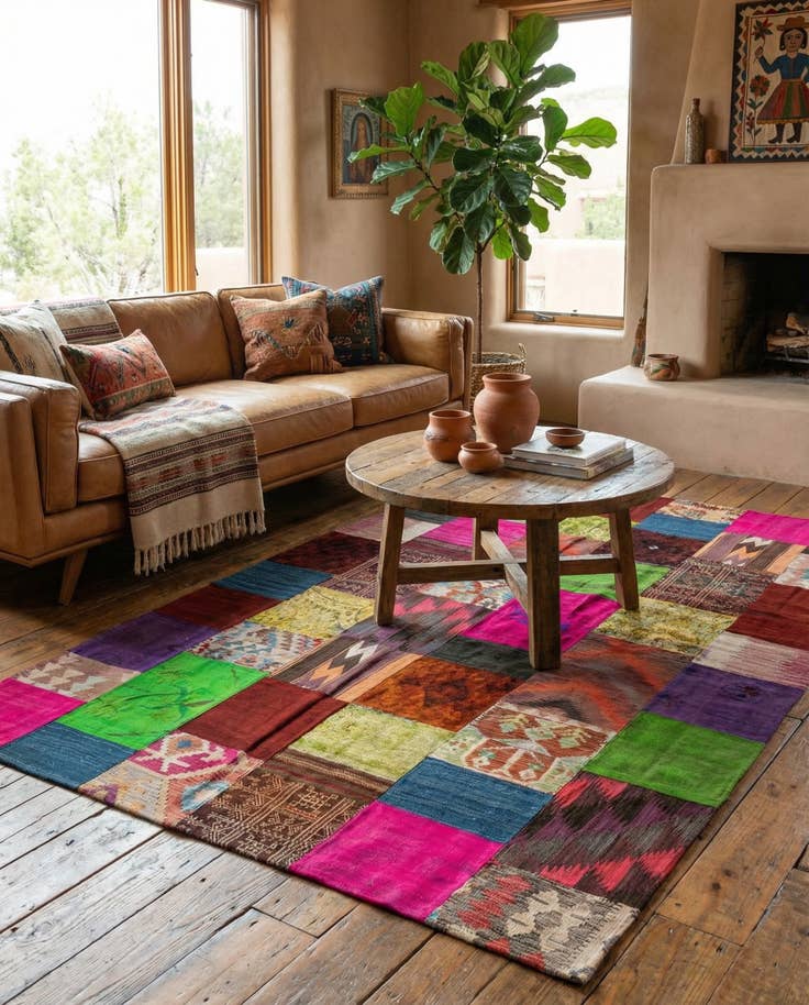 Detail image of 6' 8 x 10' Hand Woven Kilim Patchwork Wool Rug