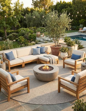 Beige Easy-Clean Solid Indoor / Outdoor Round Rug