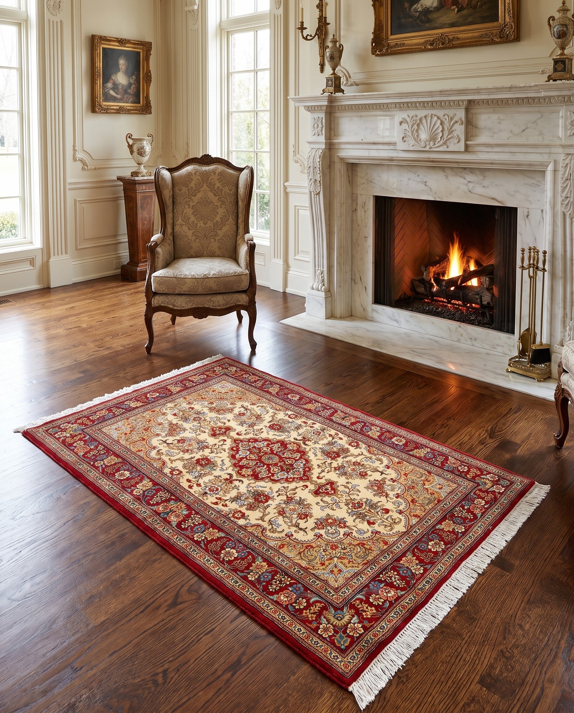 3' 4 x 5' 1 Hand Knotted Qom Persian Rug