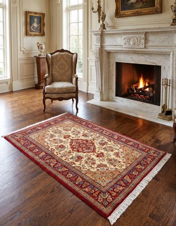 3' 4 x 5' 1 Hand Knotted Qom Persian Rug