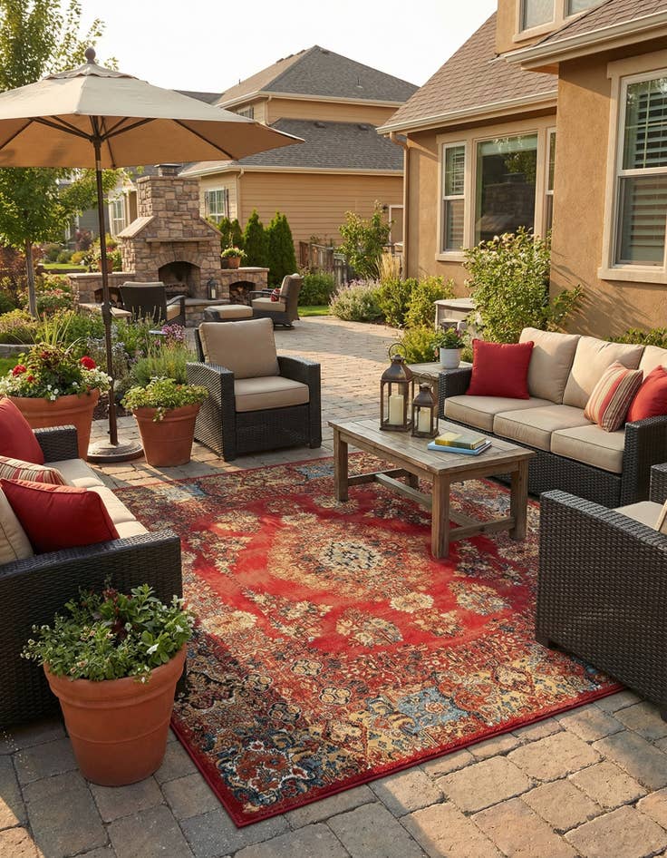 Detail image of 10' x 10'  Washable Traditional Indoor / Outdoor Square Rug