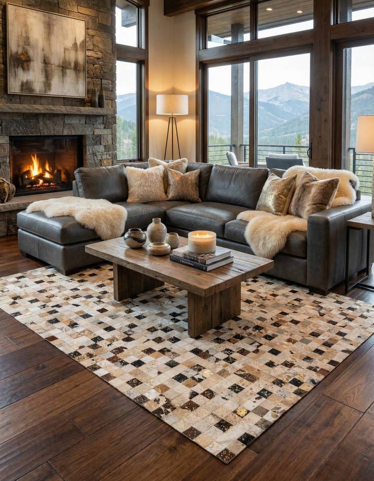 Detail image of 8' x 9' 11 Cowhide Stocks Rug