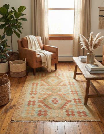 2' 7 x 4' 2 Hand Woven Kilim Waziri Wool Rug