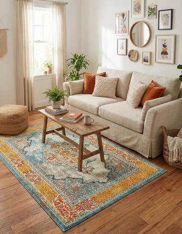 Blue Washable Carnevale Rug