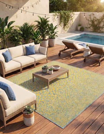 Yellow and Aqua Easy-Clean Jill Zarin Cape Town Indoor / Outdoor Square Rug