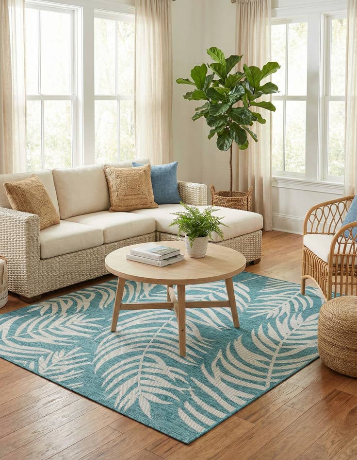 Detail image of 6' x 6'  Washable Botanical Indoor / Outdoor Square Rug
