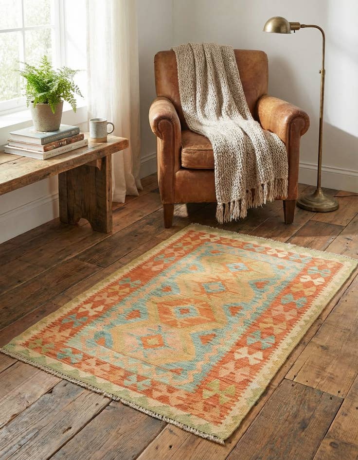 Detail image of 2' 7 x 4'  Hand Woven Kilim Waziri Wool Rug