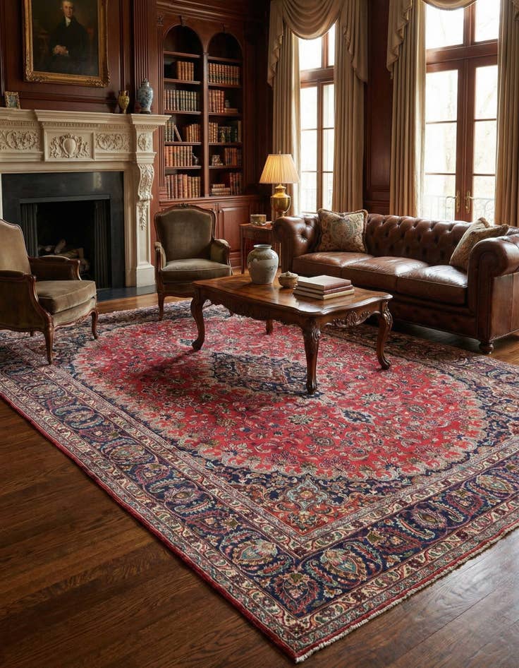 Detail image of 9' 7 x 12' 7  Hand Knotted Mashad Persian Wool Rug