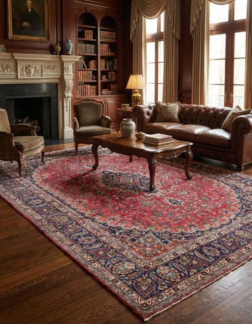 9' 7 x 12' 7 Hand Knotted Mashad Persian Wool Rug