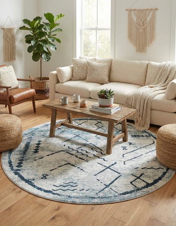 Ivory Gray Kamala Washable Round Rug